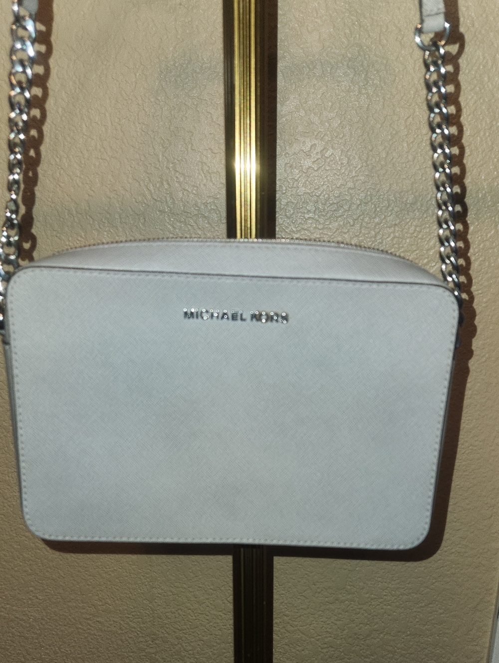 Michael Kors White Crossbody with Silver Chain Strap